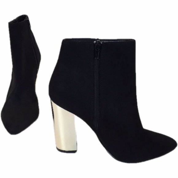 Charlotte Russe Shoes - Metallic Heel Ankle Booties Faux Suede Pointed Toe